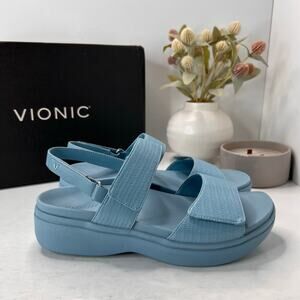 Vionic Fay Slingback Wedge Sandal Blue Comfort Shoe Women's 9 W NWB
